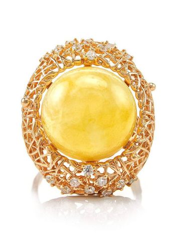 Bold Honey Amber Ring In Gold-Plated Silver With Crystals The Venus, Ring Size: 5.5 / 16, image , picture 4