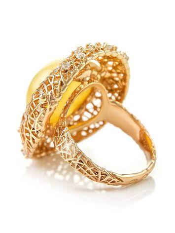 Bold Honey Amber Ring In Gold-Plated Silver With Crystals The Venus, Ring Size: 5.5 / 16, image , picture 5