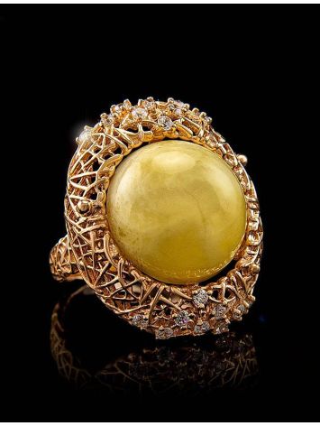 Bold Honey Amber Ring In Gold-Plated Silver With Crystals The Venus, Ring Size: 5.5 / 16, image , picture 3