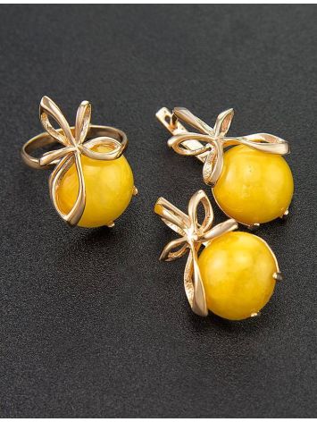 Gold Plated Silver Ring With Honey Amber The Cherry, Ring Size: 12 / 21.5, image , picture 5