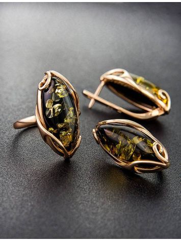Green Amber Earrings In Gold-Plated Silver The Rococo, image , picture 5