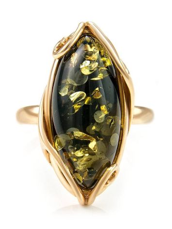 Bold Gold-Plated Ring With Green amber The Rococo, Ring Size: 5.5 / 16, image , picture 6
