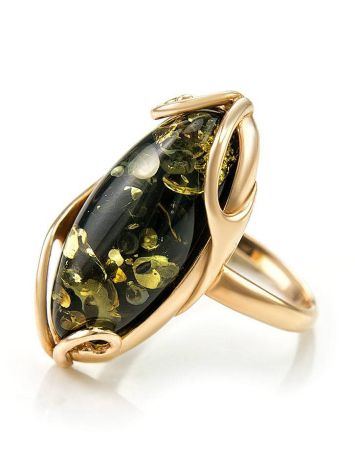 Bold Gold-Plated Ring With Green amber The Rococo, Ring Size: 5.5 / 16, image , picture 7