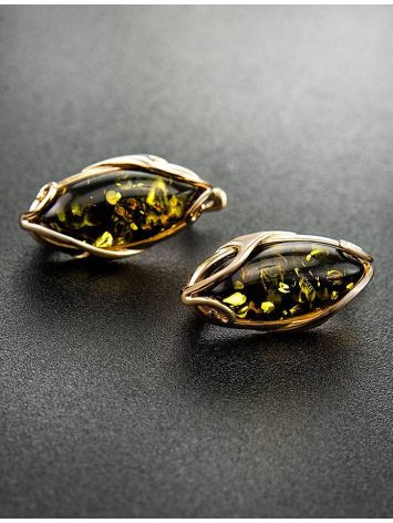 Green Amber Earrings In Gold-Plated Silver The Rococo, image , picture 2