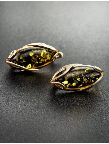 Green Amber Earrings In Gold-Plated Silver The Rococo, image , picture 2