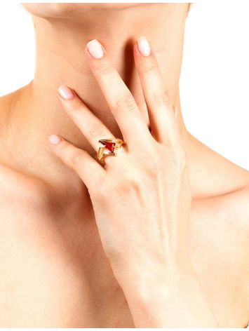 Cognac Amber Ring In Gold-Plated Silver The Vesta, Ring Size: 11 / 20.5, image , picture 2