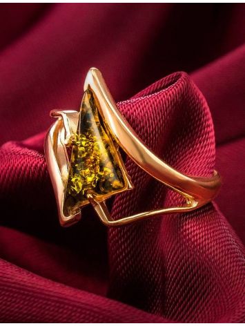 Gold-Plated Ring With Green Amber The Vesta, Ring Size: 13 / 22, image , picture 4