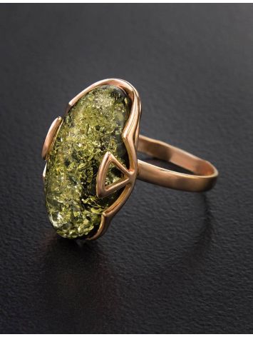 Green Amber Ring In Gold-Plated Silver The Rendezvous, Ring Size: 12 / 21.5, image , picture 2