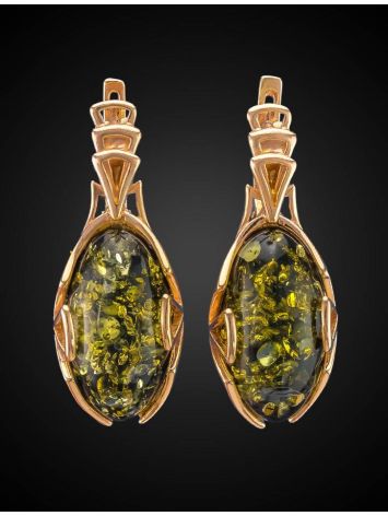 Gold-Plated Earrings With Green Amber The Rendezvous, image , picture 2