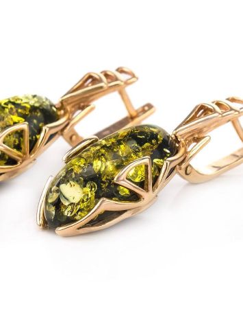 Gold-Plated Earrings With Green Amber The Rendezvous, image , picture 3