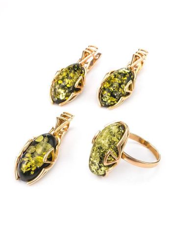 Gold-Plated Earrings With Green Amber The Rendezvous, image , picture 5