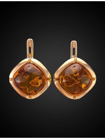 Gold-Plated Silver Earrings With Cognac Amber The Zephyr, image , picture 4