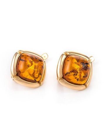 Gold-Plated Silver Earrings With Cognac Amber The Zephyr, image , picture 3