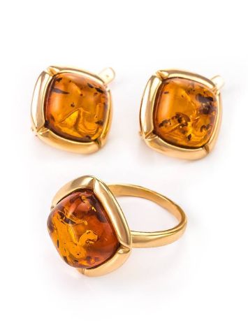Gold-Plated Silver Earrings With Cognac Amber The Zephyr, image , picture 5