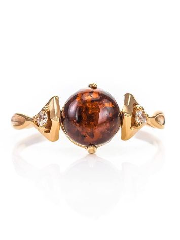 Cherry Amber Ring In Gold-Plated Silver With Crystals The Sambia, Ring Size: 9.5 / 19.5, image , picture 4