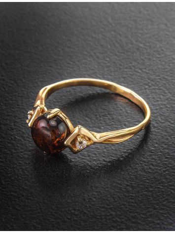 Cherry Amber Ring In Gold-Plated Silver With Crystals The Sambia, Ring Size: 9.5 / 19.5, image , picture 3