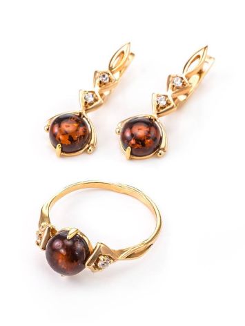Cherry Amber Ring In Gold-Plated Silver With Crystals The Sambia, Ring Size: 6 / 16.5, image , picture 5