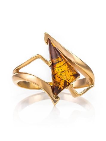 Cognac Amber Ring In Gold-Plated Silver The Vesta, Ring Size: 4 / 15, image , picture 3