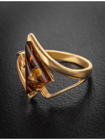 Cognac Amber Ring In Gold-Plated Silver The Vesta, Ring Size: 4 / 15, image , picture 4