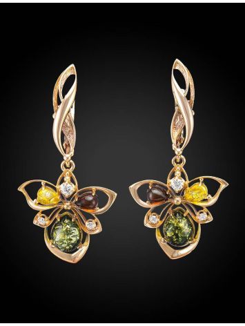 Drop Amber Earrings In Gold-Plated Silver With Crystals The Edelweiss, image , picture 4