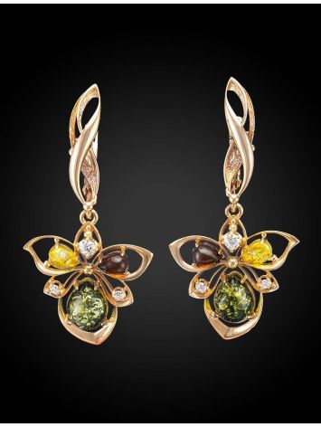 Drop Amber Earrings In Gold-Plated Silver With Crystals The Edelweiss, image , picture 4