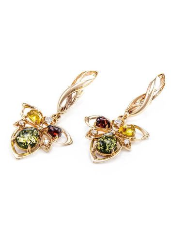 Drop Amber Earrings In Gold-Plated Silver With Crystals The Edelweiss, image , picture 5