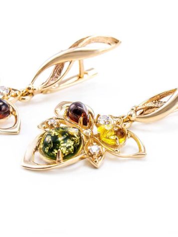 Drop Amber Earrings In Gold-Plated Silver With Crystals The Edelweiss, image , picture 3