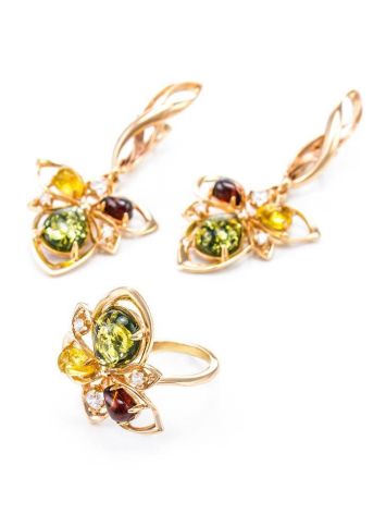 Drop Amber Earrings In Gold-Plated Silver With Crystals The Edelweiss, image , picture 6