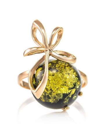 Green Amber Ring In Gold-Plated Silver The Paradise, Ring Size: 12 / 21.5, image , picture 3