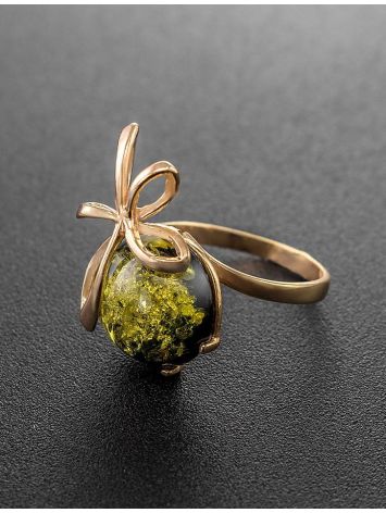 Green Amber Ring In Gold-Plated Silver The Paradise, Ring Size: 12 / 21.5, image , picture 2