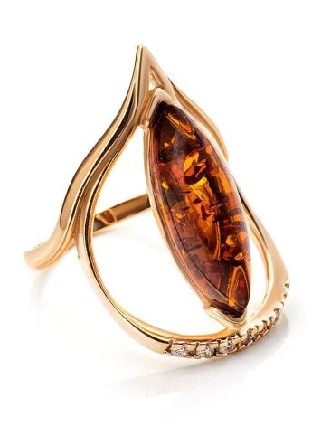 Gold-Plated Ring With Cognac Amber And Champagne Crystals The Raphael, Ring Size: 5.5 / 16, image , picture 4