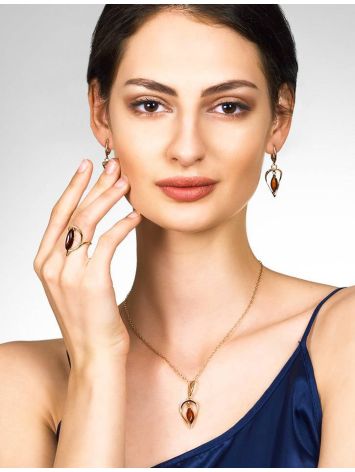 Gold Plated Earrings With Cognac Amber And Champagne Crystals The Raphael, image , picture 2