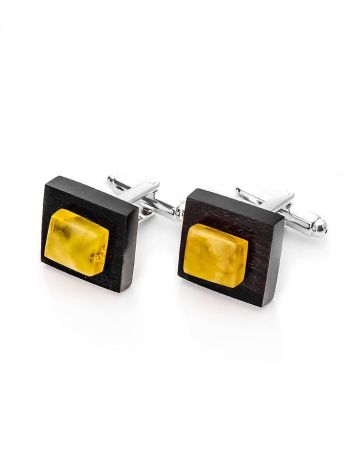Geometric Wooden Cufflinks With Amber The Indonesia, image 