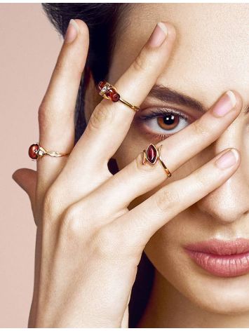 Elegant Amber Ring In Gold-Plated Silver The Adagio, Ring Size: 8.5 / 18.5, image , picture 3