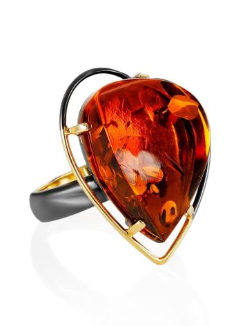 Amazing Gold Plated Cocktail Ring With Cognac Amber The Rialto Collection, Ring Size: Adjustable, image 