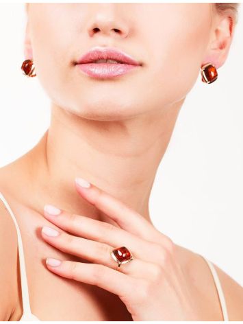 Gold-Plated Silver Ring With Cognac Amber The Zephyr​, Ring Size: 12 / 21.5, image , picture 2
