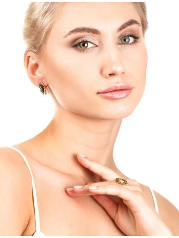 Green Amber Earrings In Gold-Plated Silver The Ballade, image , picture 2