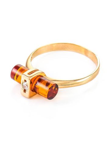 Cylindrical Cut Amber Ring With Crystal In Gold-Plated Silver The Scandinavia, Ring Size: 13 / 22, image , picture 5