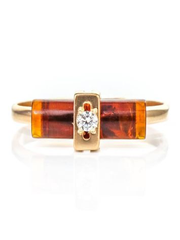 Cylindrical Cut Amber Ring In Gold With Crystal The Scandinavia, Ring Size: 6.5 / 17, image , picture 4