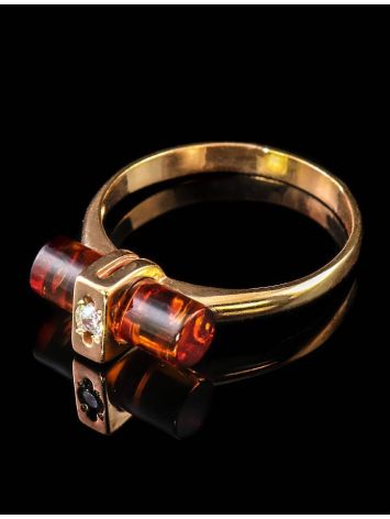 Cylindrical Cut Amber Ring In Gold With Crystal The Scandinavia, Ring Size: 6.5 / 17, image , picture 5