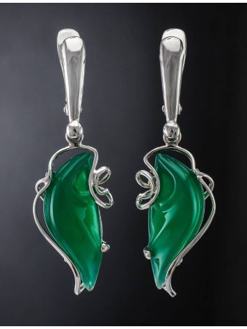 Bright Green Synthetic Onyx Dangle Earrings In Silver The Serenade, image , picture 2