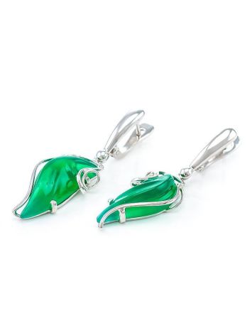 Bright Green Synthetic Onyx Dangle Earrings In Silver The Serenade, image , picture 3