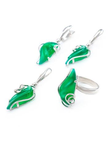 Bright Green Synthetic Onyx Dangle Earrings In Silver The Serenade, image , picture 4