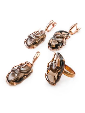 Gold-Plated Dangle Earrings With Smoky Synthetic Quartz The Serenade, image , picture 5