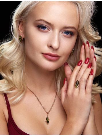 Gold-Plated Ring With Green Amber The Vesta, Ring Size: 12 / 21.5, image , picture 3
