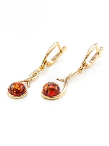 Chic Cognac Amber Earrings In Gold-Plated Silver The Phoenix, image , picture 3