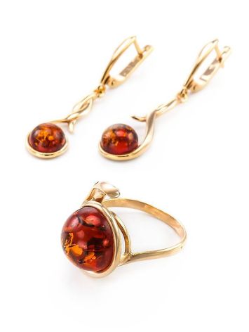 Chic Cognac Amber Earrings In Gold-Plated Silver The Phoenix, image , picture 4