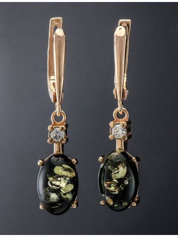 Gold-Plated Earrings With Green Amber And Crystals The Nostalgia, image , picture 4