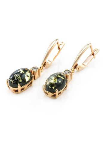 Gold-Plated Earrings With Green Amber And Crystals The Nostalgia, image , picture 3
