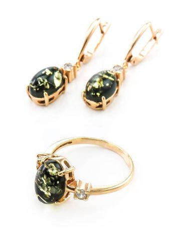 Gold-Plated Earrings With Green Amber And Crystals The Nostalgia, image , picture 5
